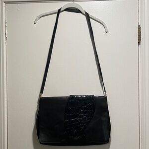 Zagliani Black Croc-Pattern Messenger Shoulder Flap Over Luxury Bag